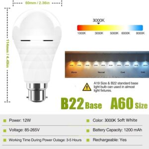 Neporal Emergency Rechargeable 3000K Warm White LED B22 Bulb (2-Pack)