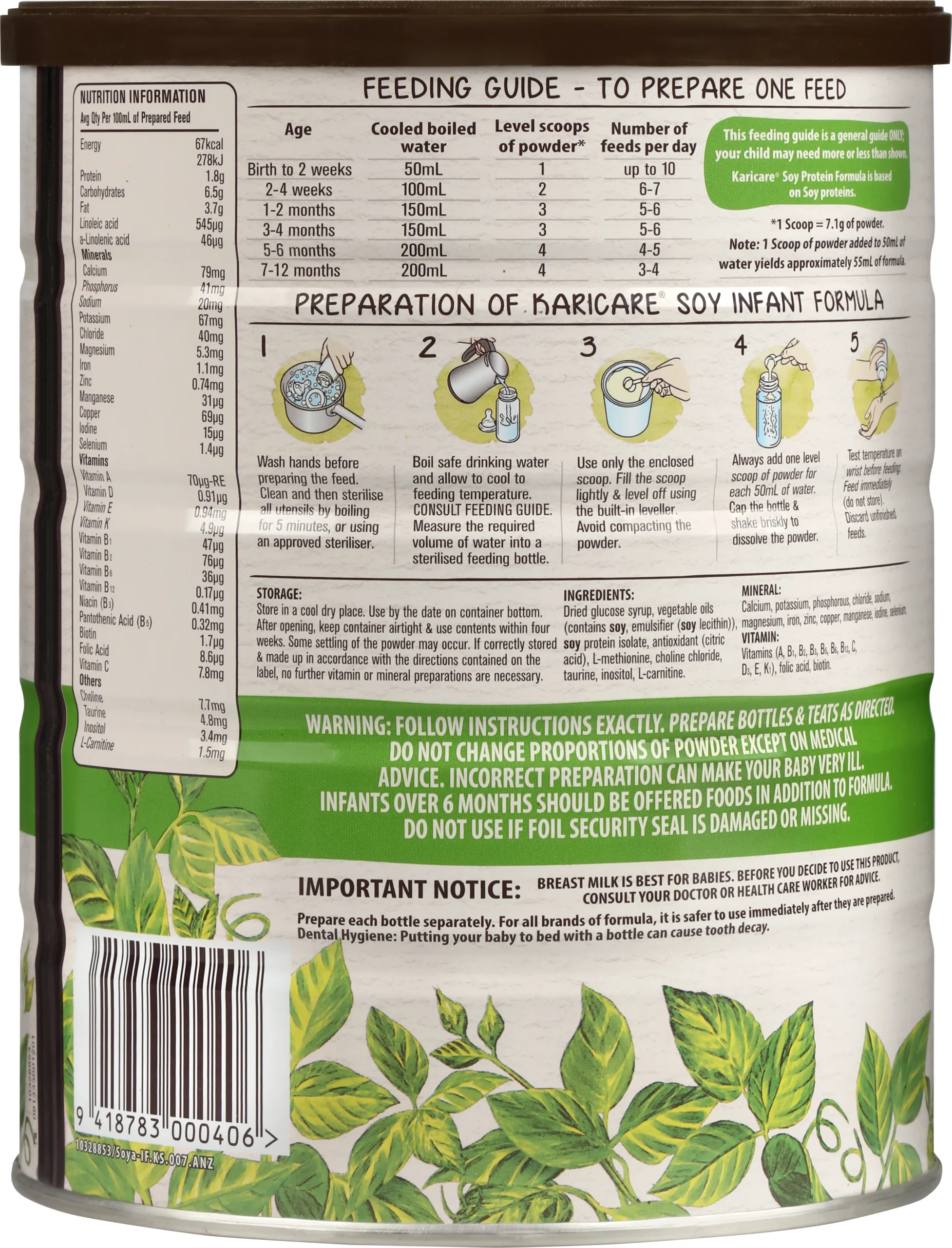 Karicare Soy Baby Infant Formula From Birth to 12 Months 900g - Image 2